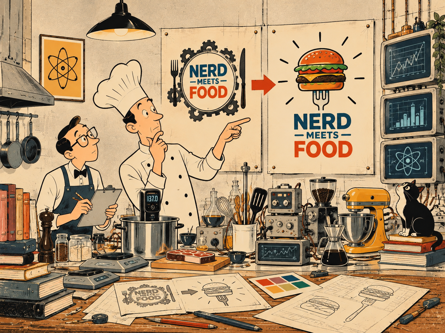 The Nerd Meets Food chef and scientist working on the new logo